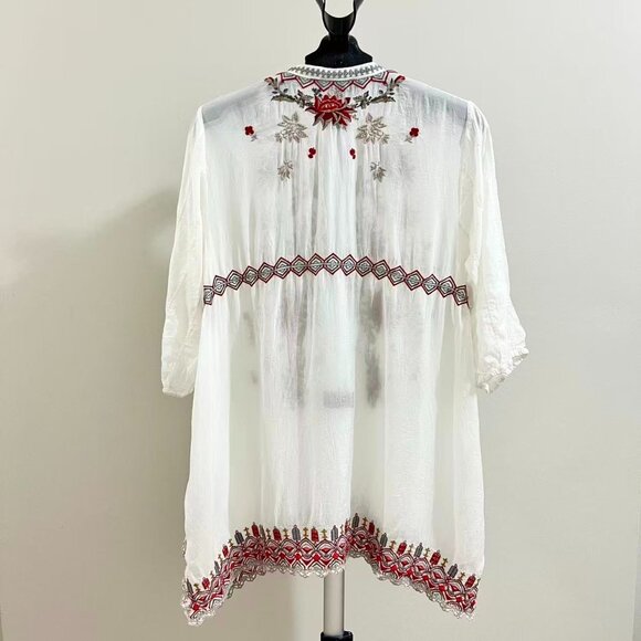 NWOT JOHNNY WAS Embroidered Floral Bohemia Long SHIRT Tunic Blouse Sz S - Picture 14 of 16